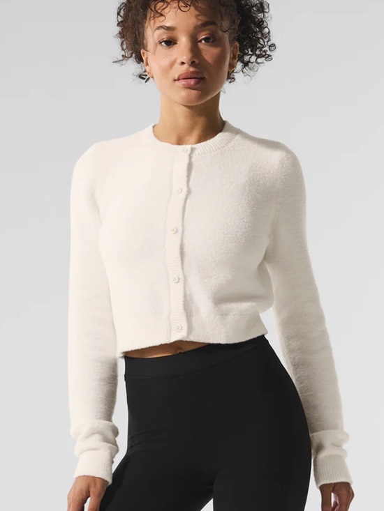 ALO Yoga Sweaters - Alo Women’s Snuggle Up Sweater Cropped Cardigan in Ivory Size Medium